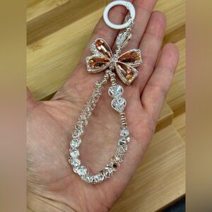 Peach Crystal Bow Pendant Keychain - Women Jewelry